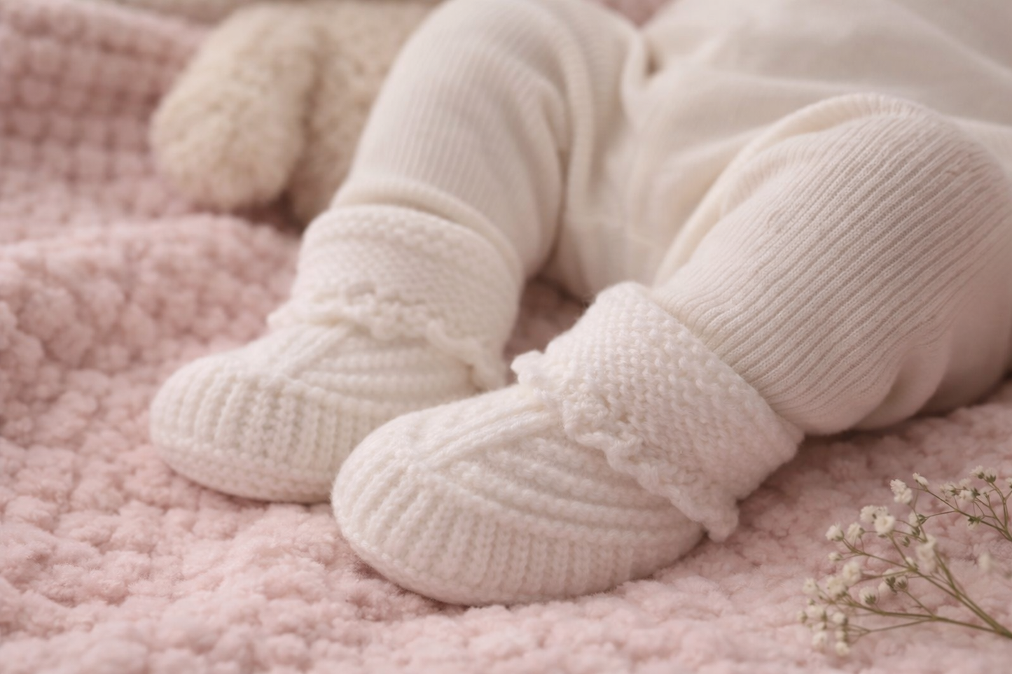 White Hand Knitted Baby Booties – Soft Newborn Baby Shoes