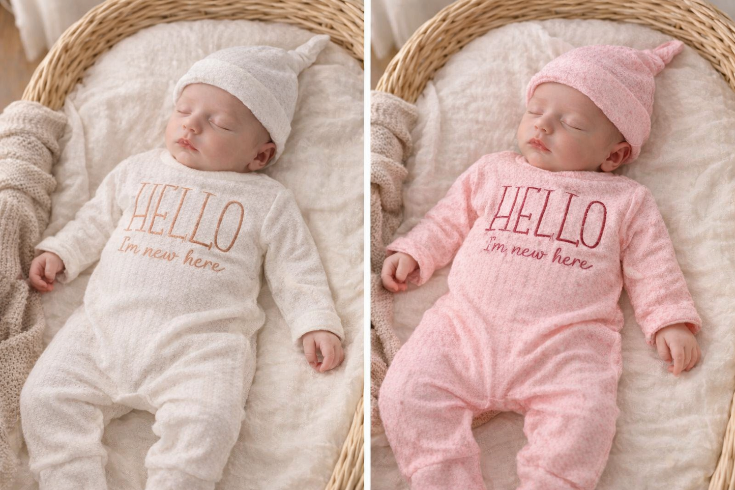 Hello I’m New Here Newborn Set | Soft Textured Baby Outfit & Hat