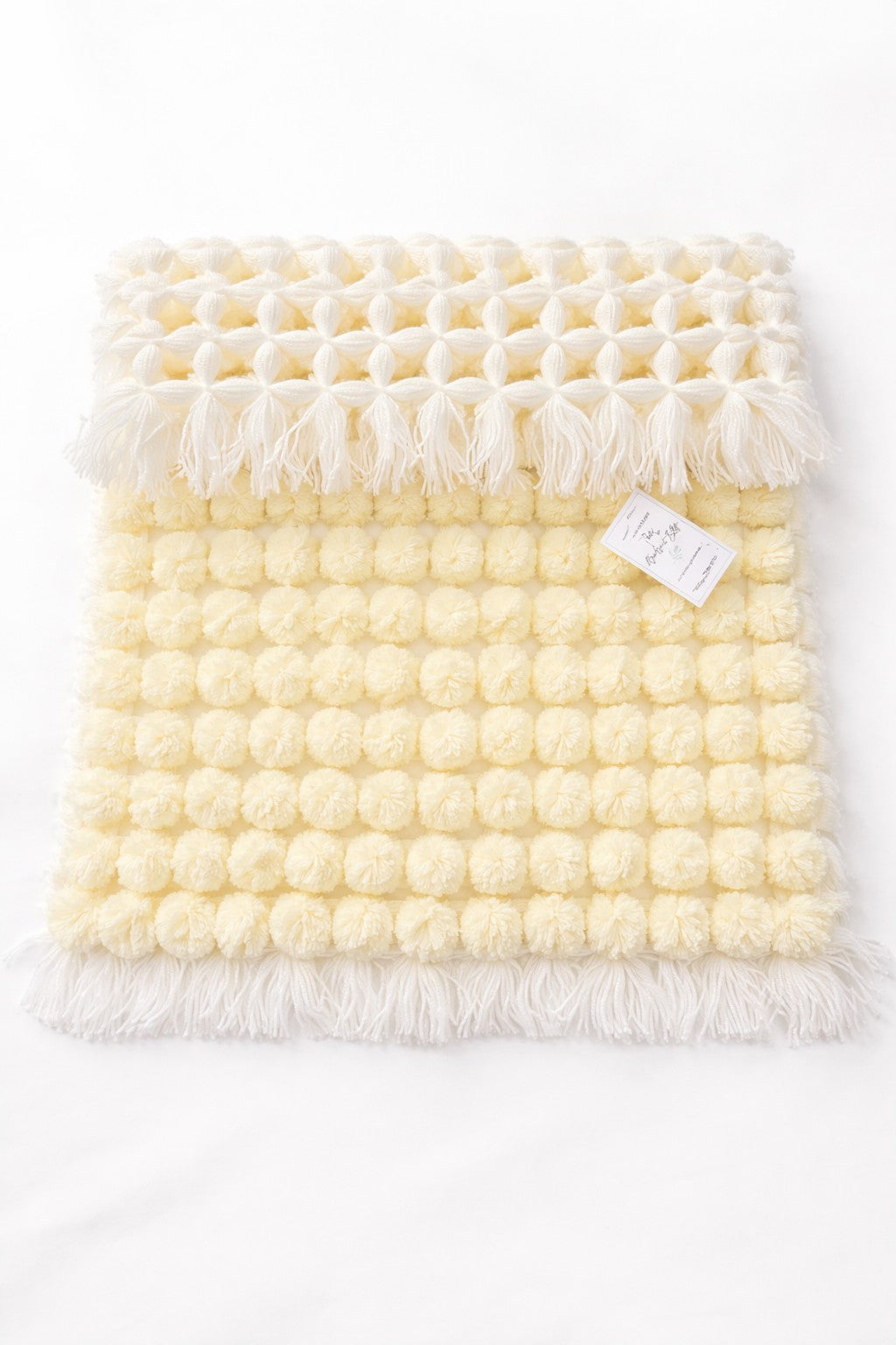 Handmade Lemon & White Pom Pom Baby Blanket