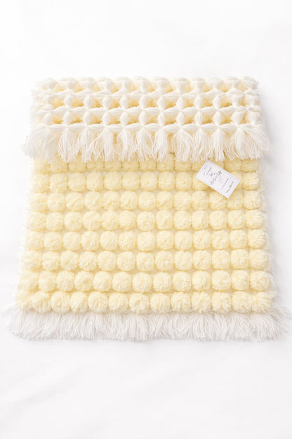 Handmade Lemon & White Pom Pom Baby Blanket