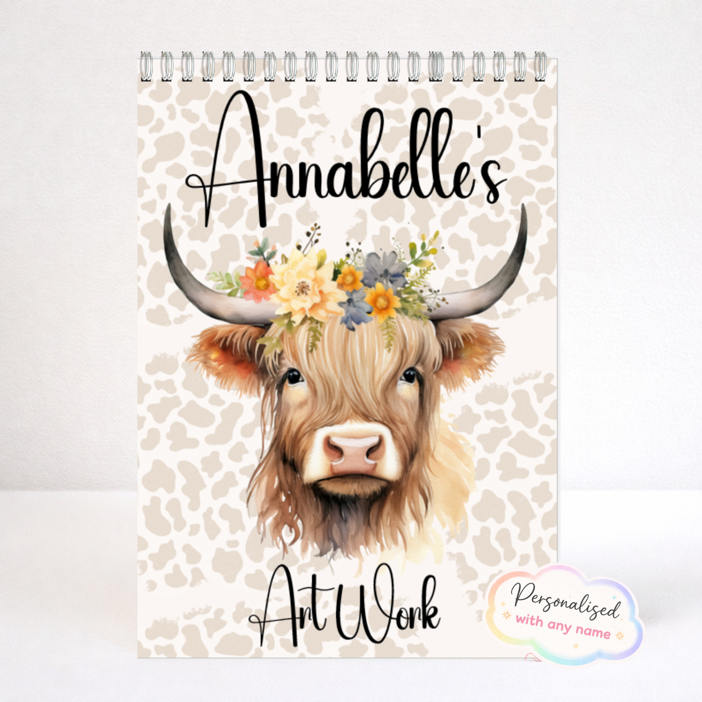 Personalised Highland cow Sketchbook