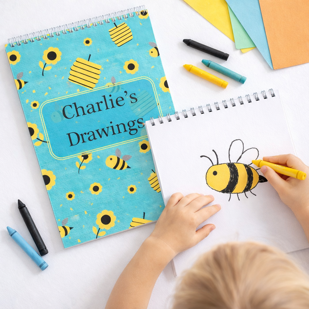 Personalised Bee (Blue) Sketchbook