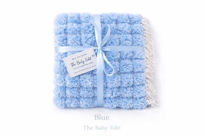 Handmade loomed Blue Pompom Baby Blanket