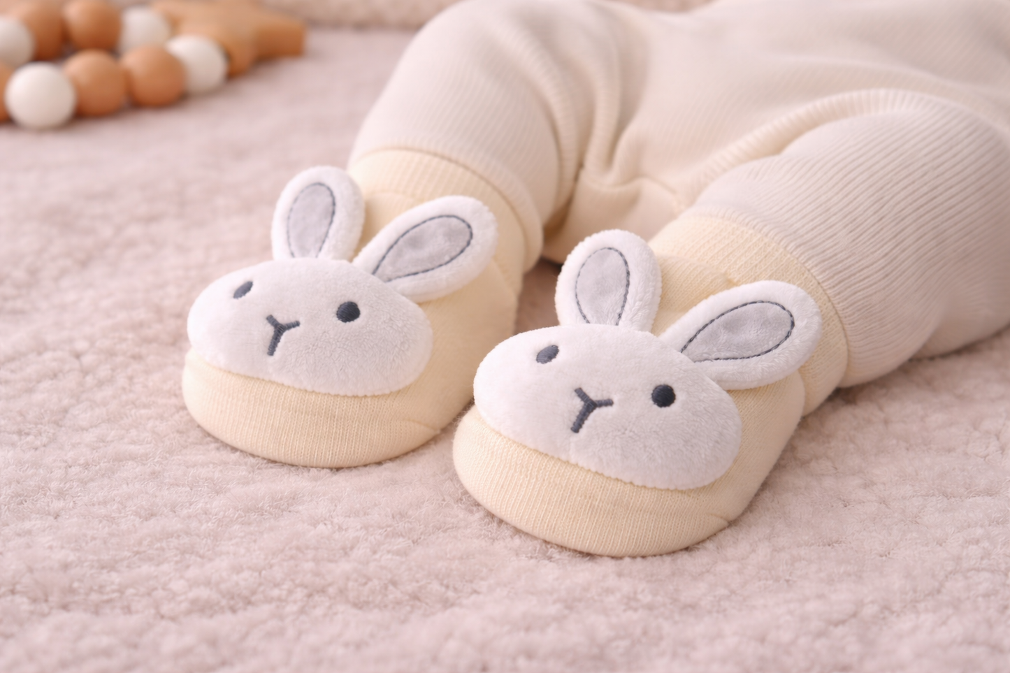 Cream Bunny Non-Slip Baby Socks