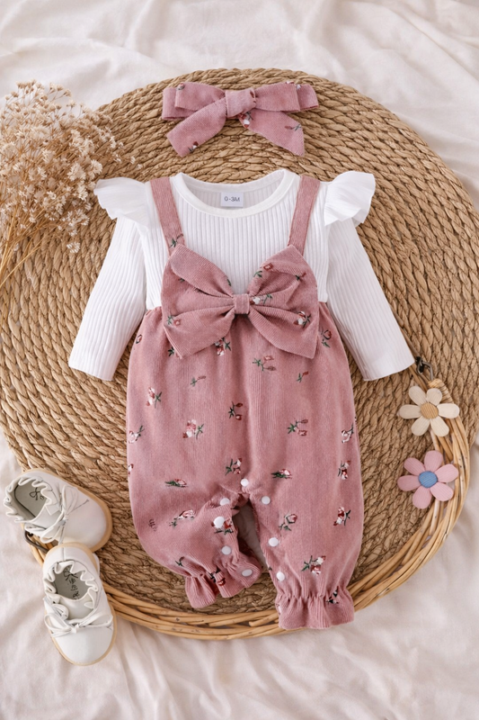 Floral Bow Baby Girl 3 Piece Outfit | 0–3 Months