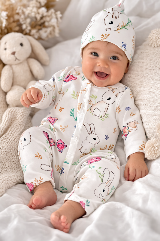 Baby Bunny Romper & Hat Set | 3–6 Months