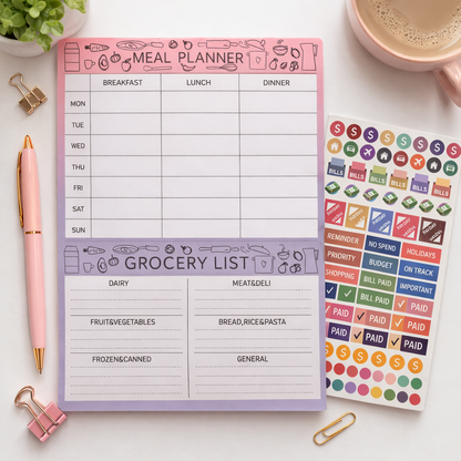 Magnetic Meal Planner & Grocery List Pad