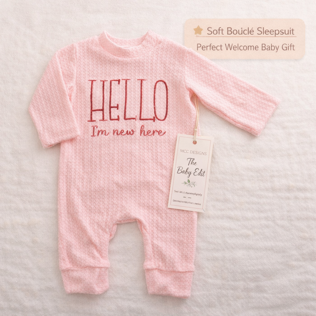 Hello I’m New Here Newborn Set | Soft Textured Baby Outfit & Hat