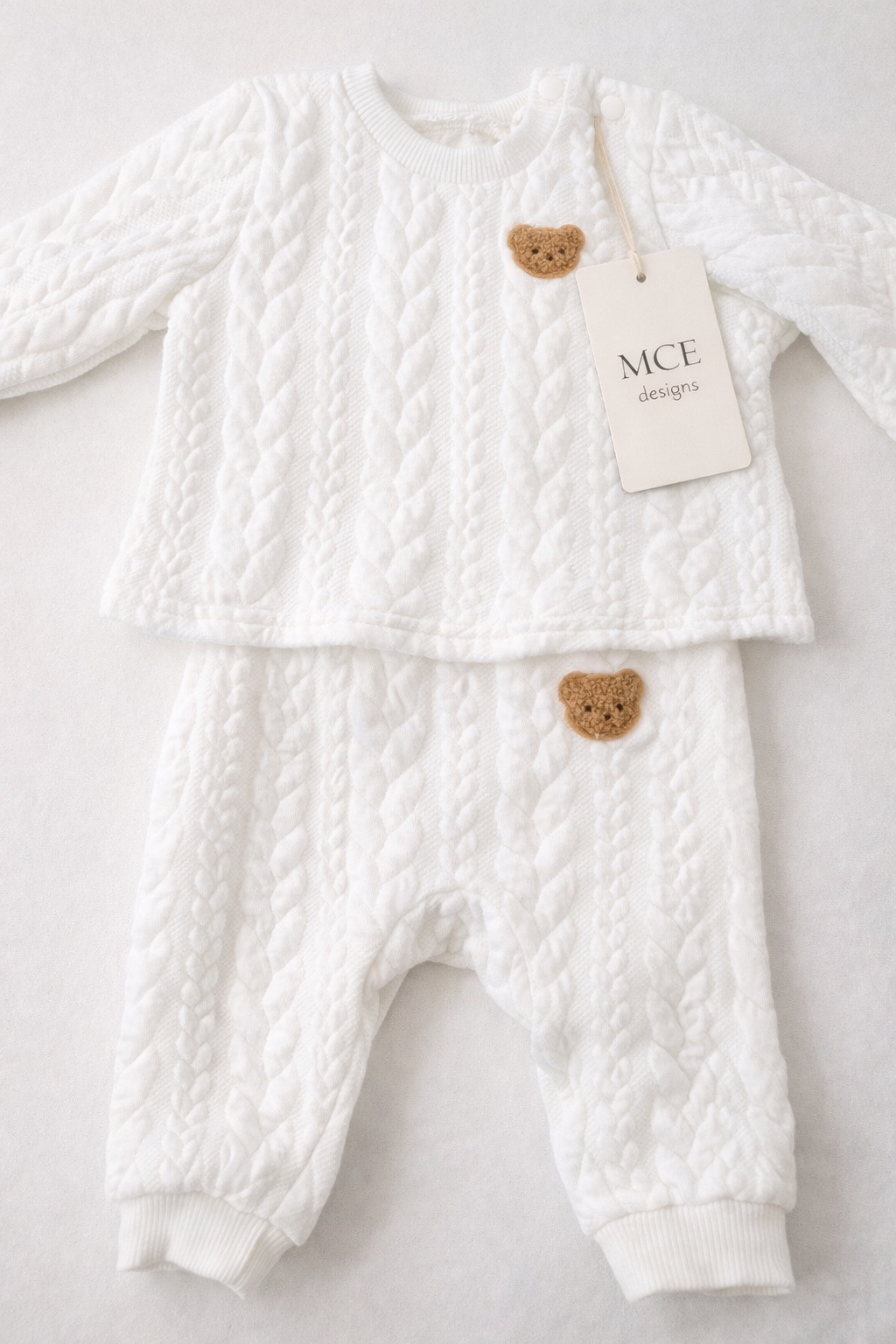 Newborn white Cable Knit Baby Outfit Set