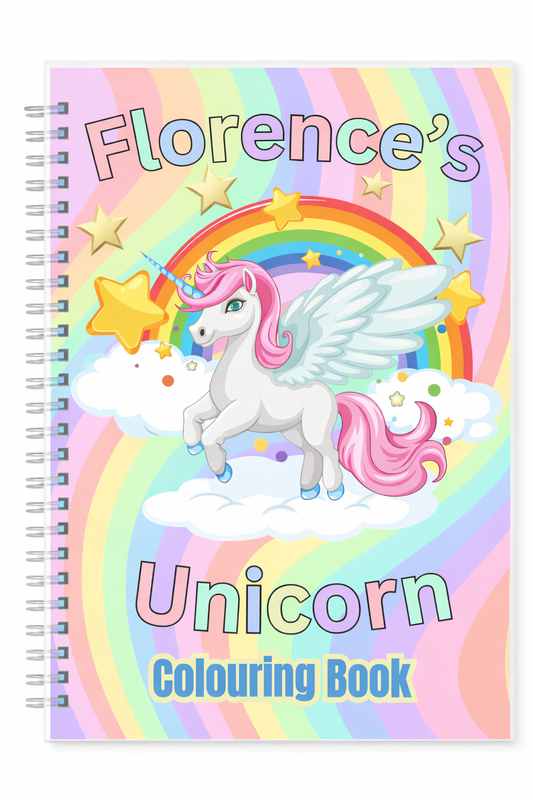 Personalised Unicorn Colouring Book | A4 Kids Activity Book | Custom Name Gift for Girls | Rainbow Unicorn Gift