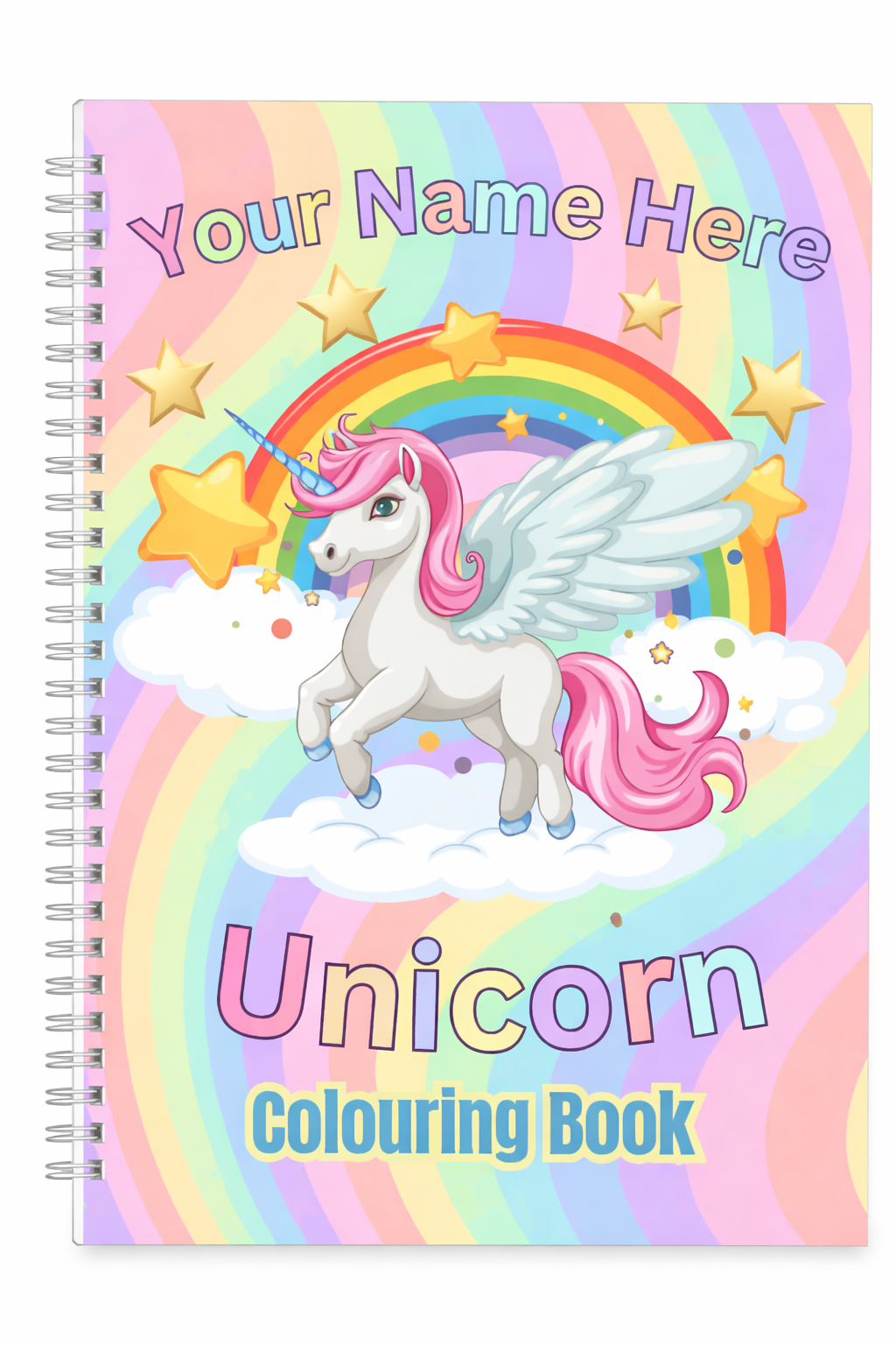 Personalised Unicorn Colouring Book | A4 Kids Activity Book | Custom Name Gift for Girls | Rainbow Unicorn Gift