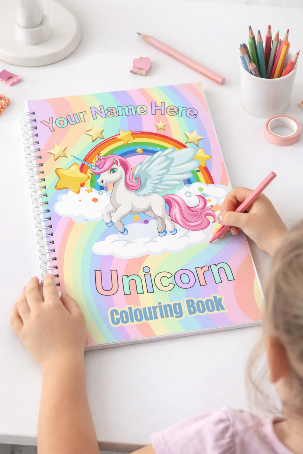 Personalised Unicorn Colouring Book | A4 Kids Activity Book | Custom Name Gift for Girls | Rainbow Unicorn Gift