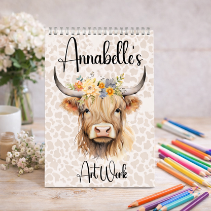 Personalised Highland cow Sketchbook