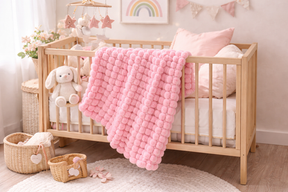 Handmade Pink Pompom Baby Blanket