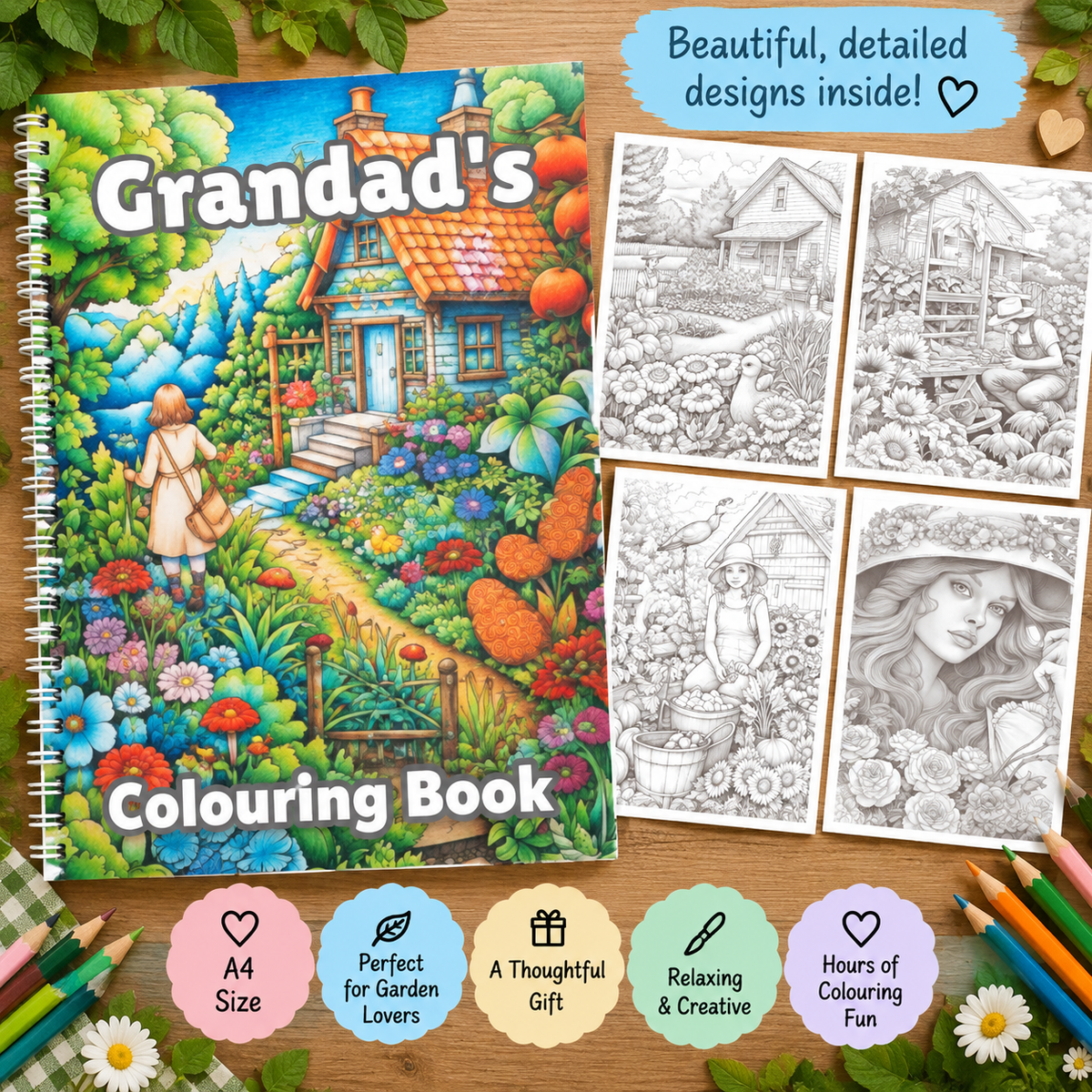 Personalised Garden Colouring Book | 30 Designs | Relaxing Adult Colouring Gift