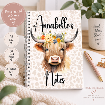 Personalised Highland Cow Notebook | A5 Lined Notebook