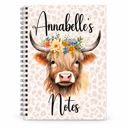 Personalised Highland Cow Notebook | A5 Lined Notebook