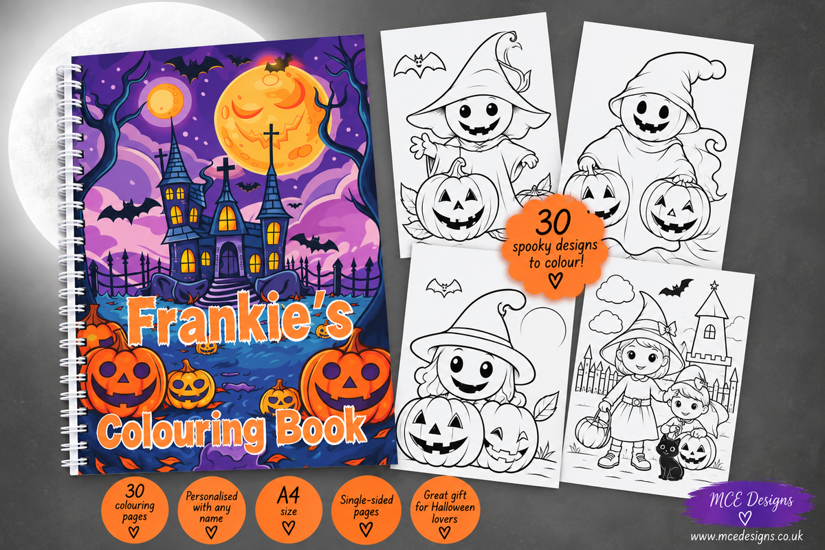 Personalised Halloween Colouring Book | 30 Designs | Kids Spooky Activity Gift