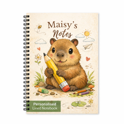 Personalised Capybara Notebook – A5 Lined Writing Book for Kids