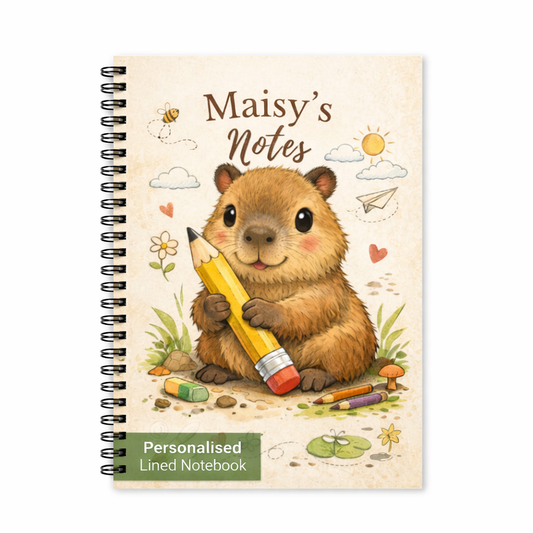 Personalised Capybara Notebook – A5 Lined Writing Book for Kids
