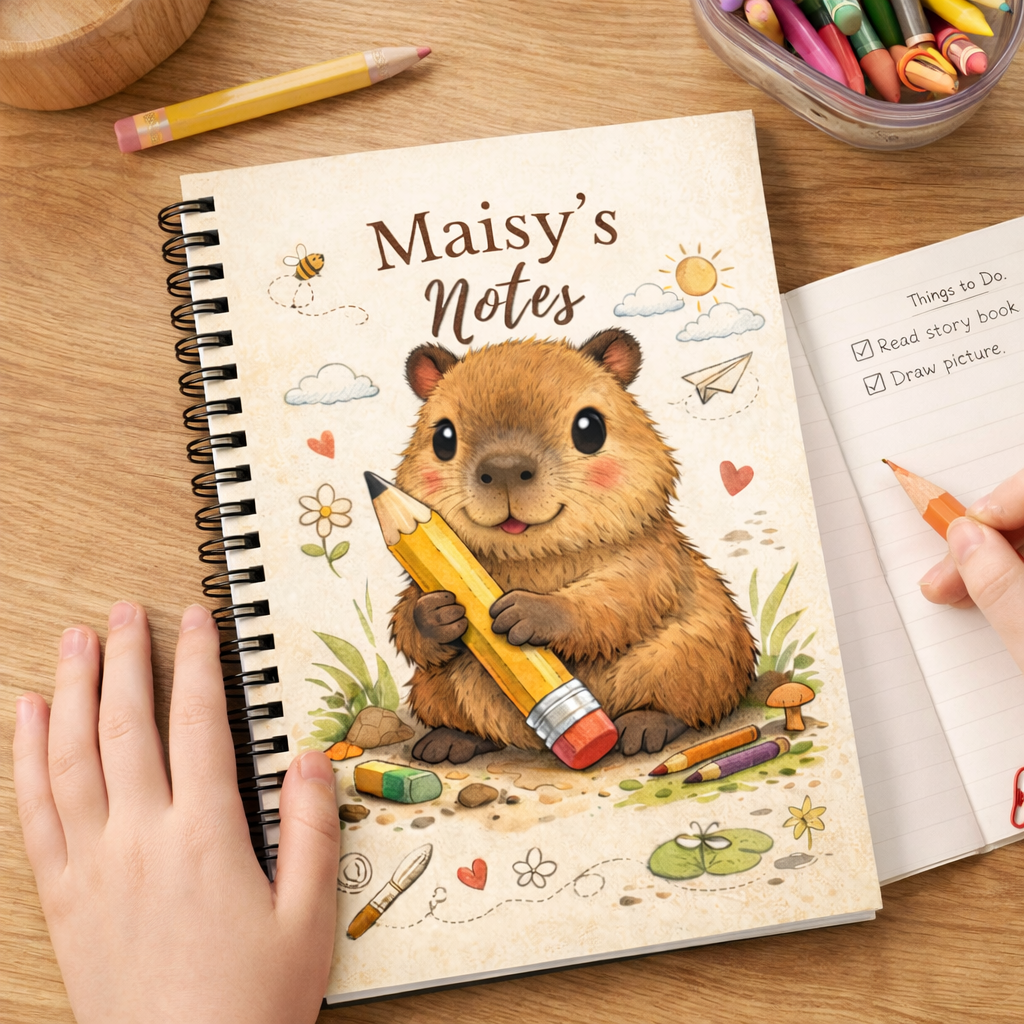 Personalised Capybara Notebook – A5 Lined Writing Book for Kids
