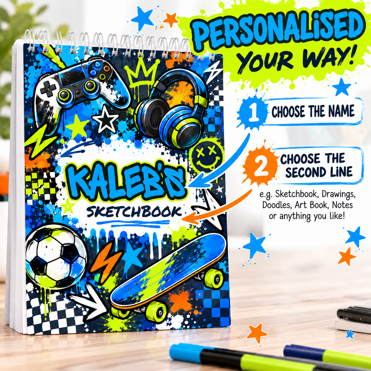 Personalised Gamer Graffiti A4 Sketchbook