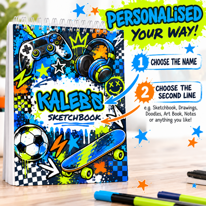 Personalised Gamer Graffiti A4 Sketchbook