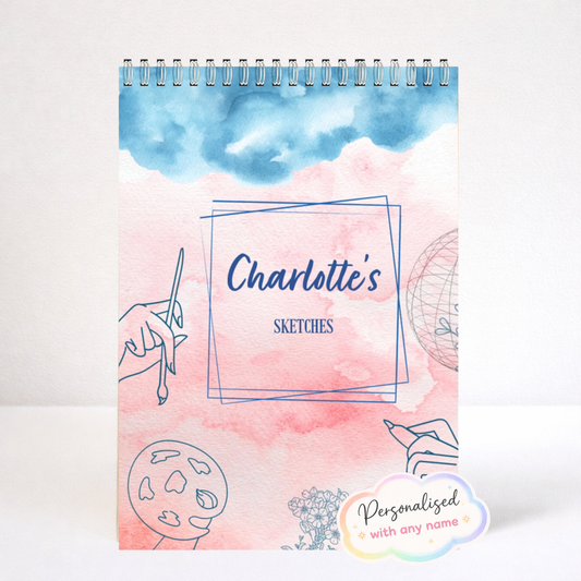 Personalised pink watercolour Sketchbook