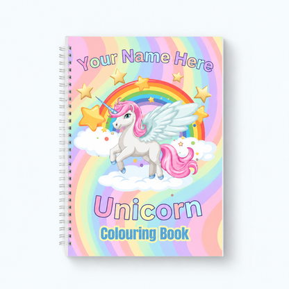 Personalised Unicorn Colouring Book | A4 Kids Activity Book | Custom Name Gift for Girls | Rainbow Unicorn Gift