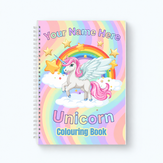 Personalised Unicorn Colouring Book | A4 Kids Activity Book | Custom Name Gift for Girls | Rainbow Unicorn Gift