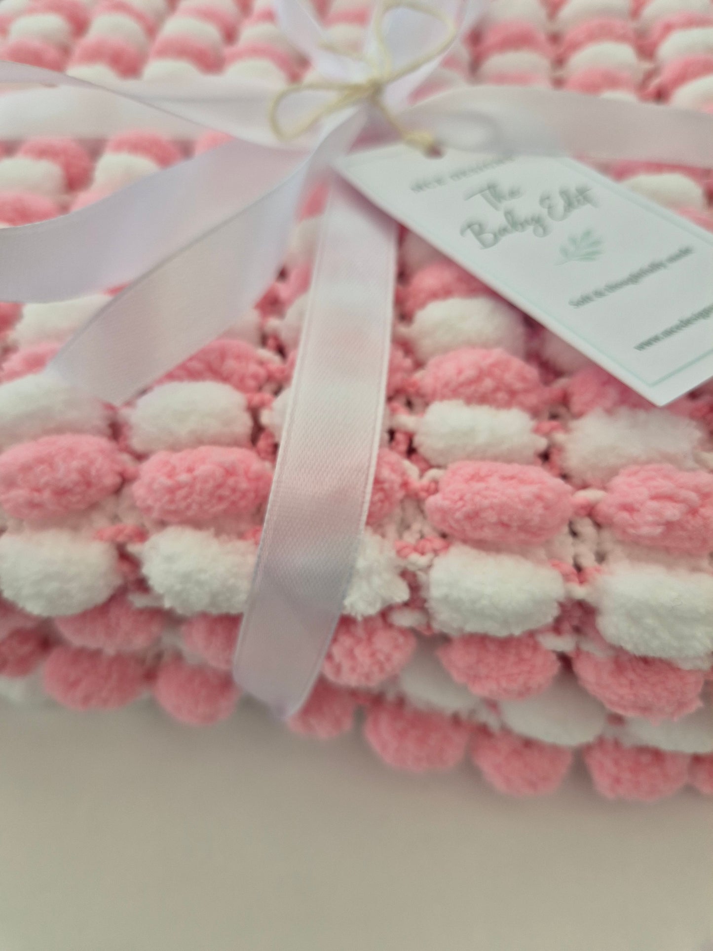 Handmade Pink & White Pompom Baby Blanket