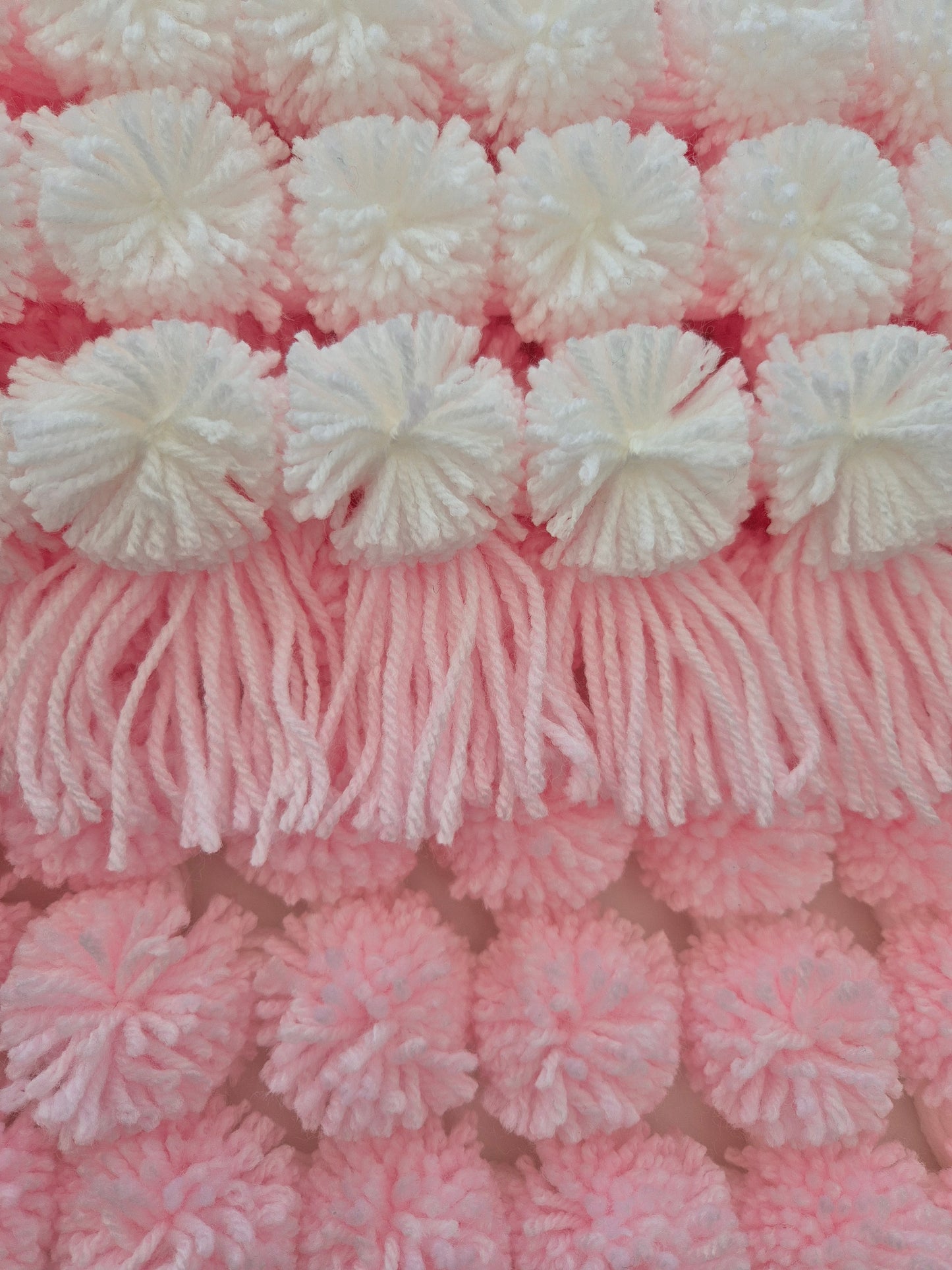 Handmade Pink & White Pom Pom Baby Blanket