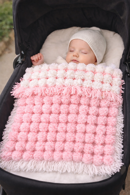 Handmade Pink & White Pom Pom Baby Blanket