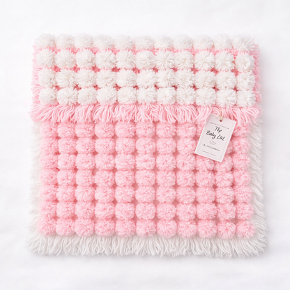 Handmade Pink & White Pom Pom Baby Blanket