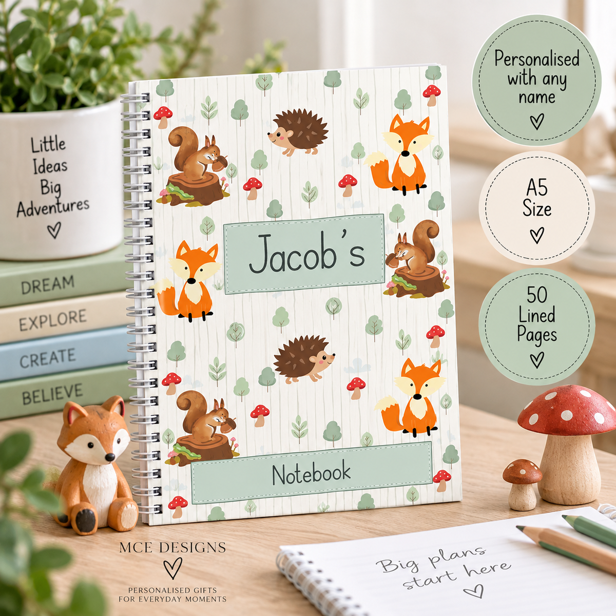 Personalised Woodland Animals Notebook | A5 Lined Notebook